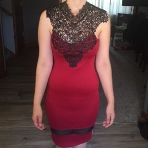 Burgundy and  Black dress. Beautiful lace neck.